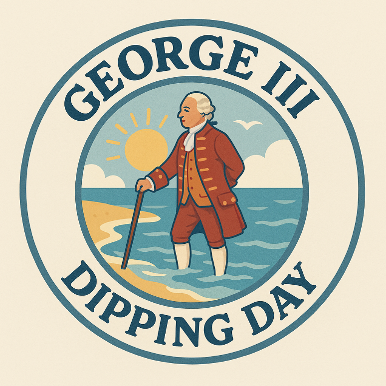 Graphic showing King George III in the sea at Weymouth