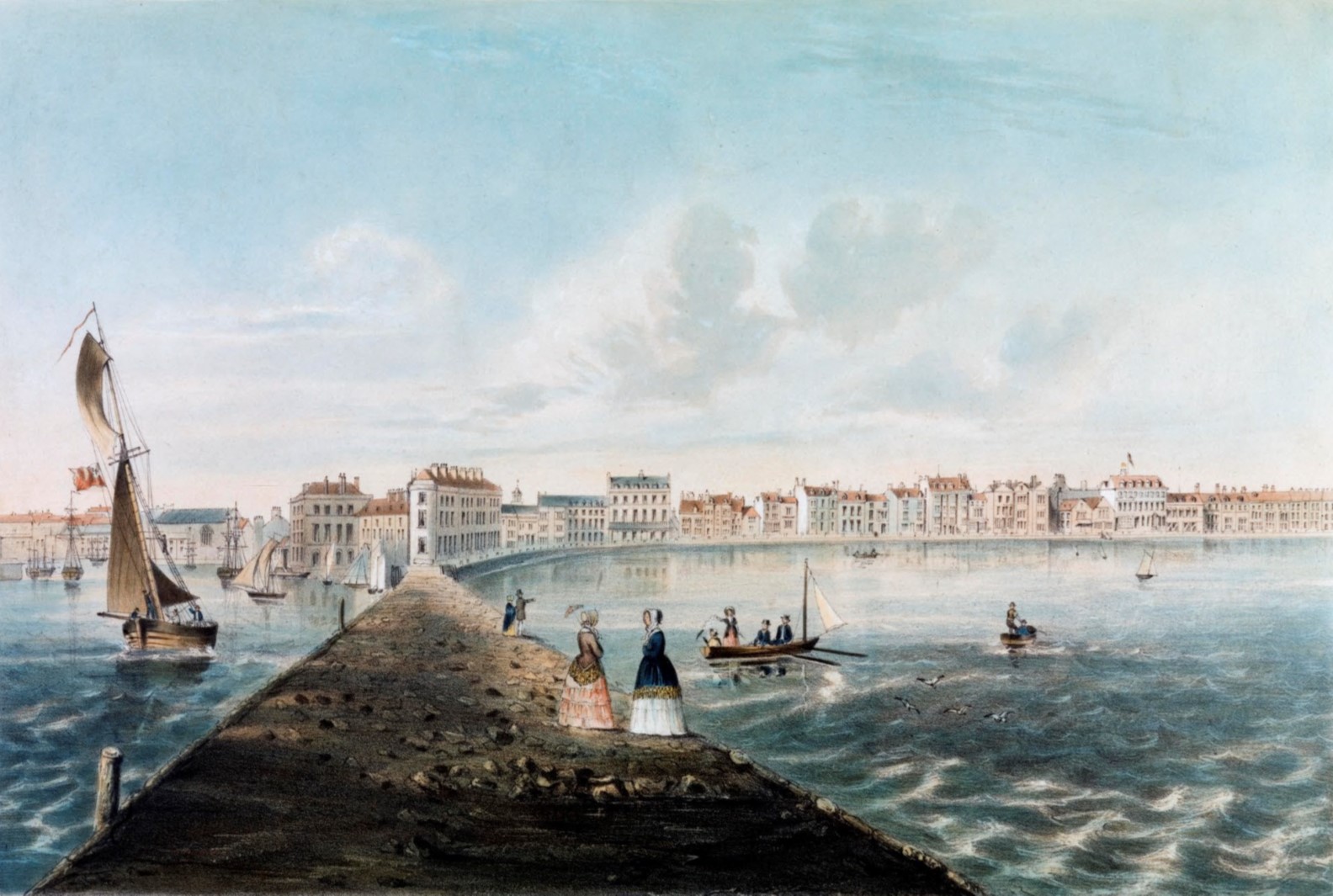 Oli painting showing Weymouth harbour and regency seafront